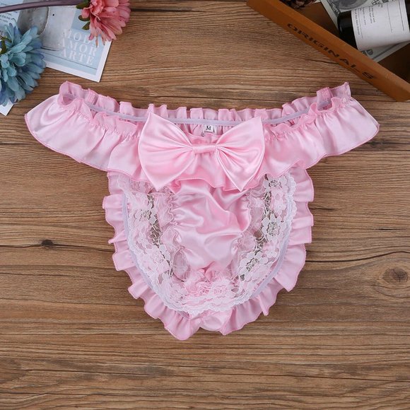 New Men's Satin and Lace Jockstrap Underwear 3 Sizes - Picture 3 of 5